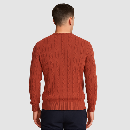 Pull Homme Maille Torsadée – Pull Classique Col Rond Style Polo