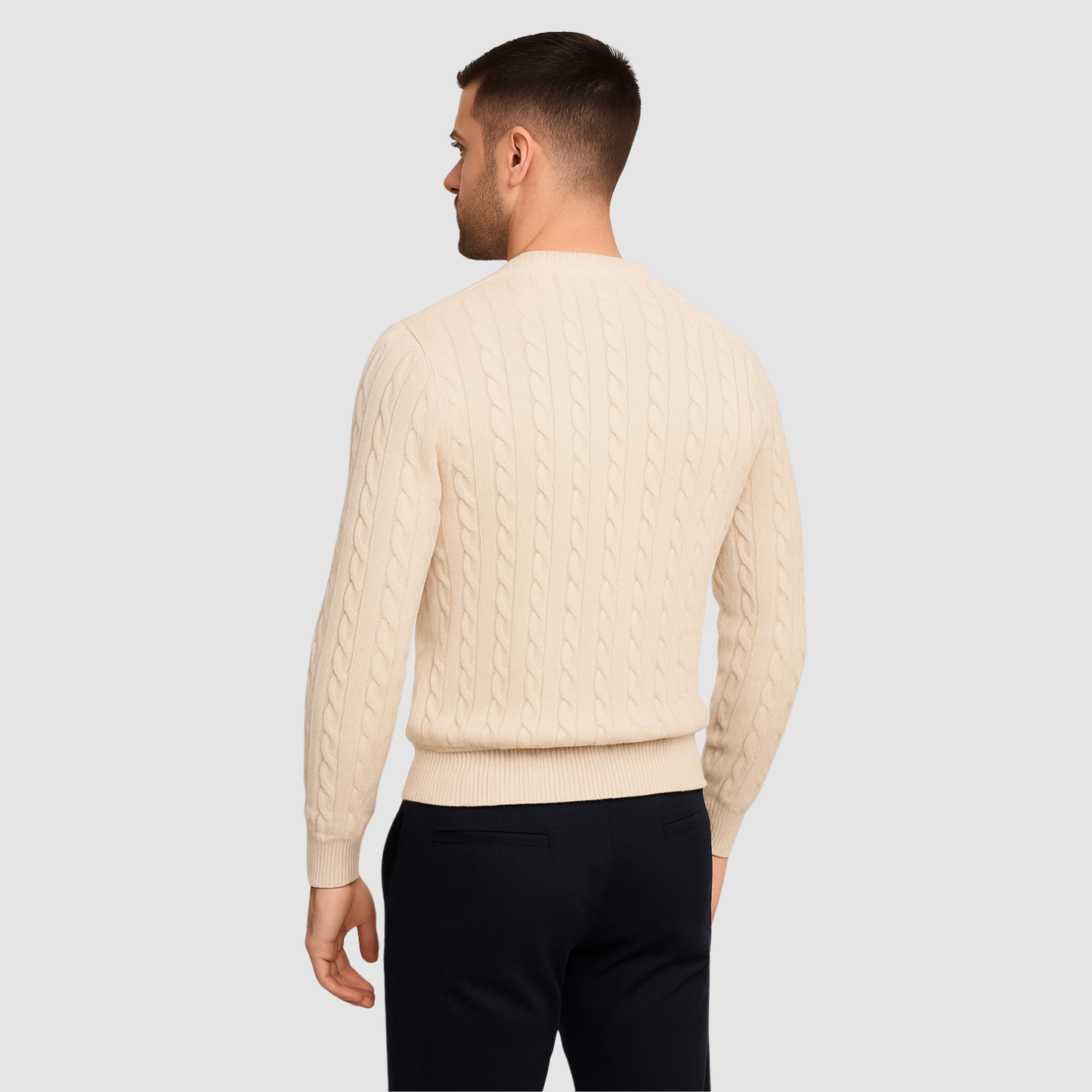 Pull Homme Maille Torsadée – Pull Classique Col Rond Style Polo