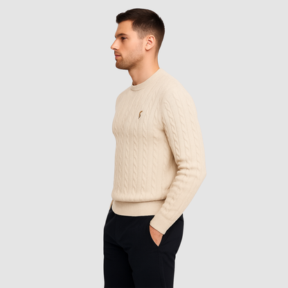 Pull Homme Maille Torsadée – Pull Classique Col Rond Style Polo