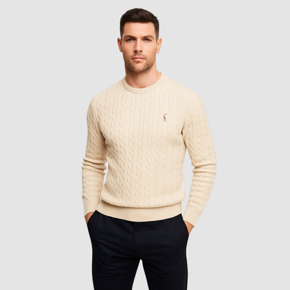 Pull Homme Maille Torsadée – Pull Classique Col Rond Style Polo