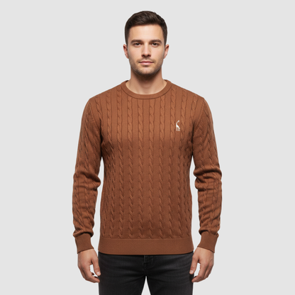 Pull Homme Maille Torsadée – Pull Classique Col Rond Style Polo
