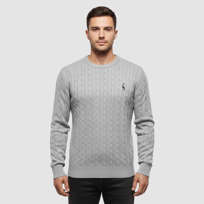 Pull Homme Maille Torsadée – Pull Classique Col Rond Style Polo