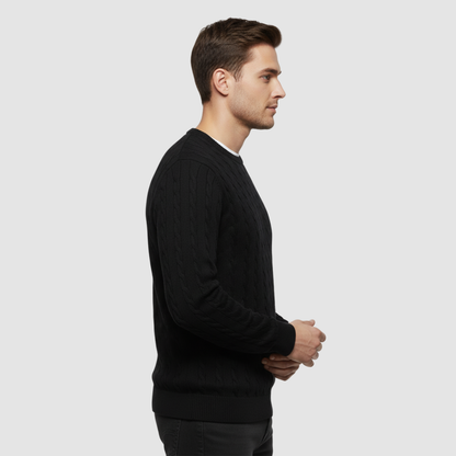 Pull Homme Maille Torsadée – Pull Classique Col Rond Style Polo