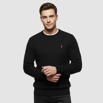 Pull Homme Maille Torsadée – Pull Classique Col Rond Style Polo