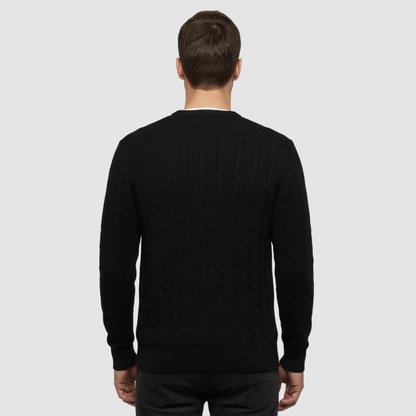 Pull Homme Maille Torsadée – Pull Classique Col Rond Style Polo