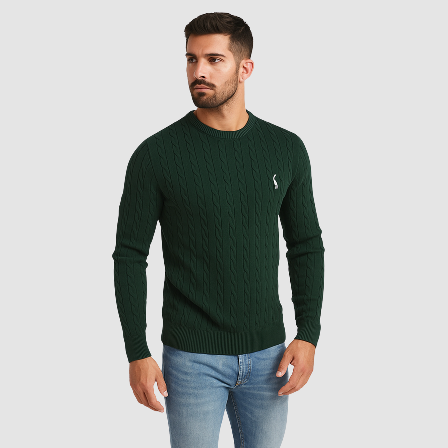 Pull Homme Maille Torsadée – Pull Classique Col Rond Style Polo