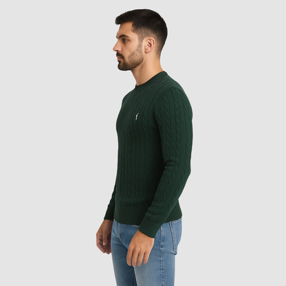 Pull Homme Maille Torsadée – Pull Classique Col Rond Style Polo