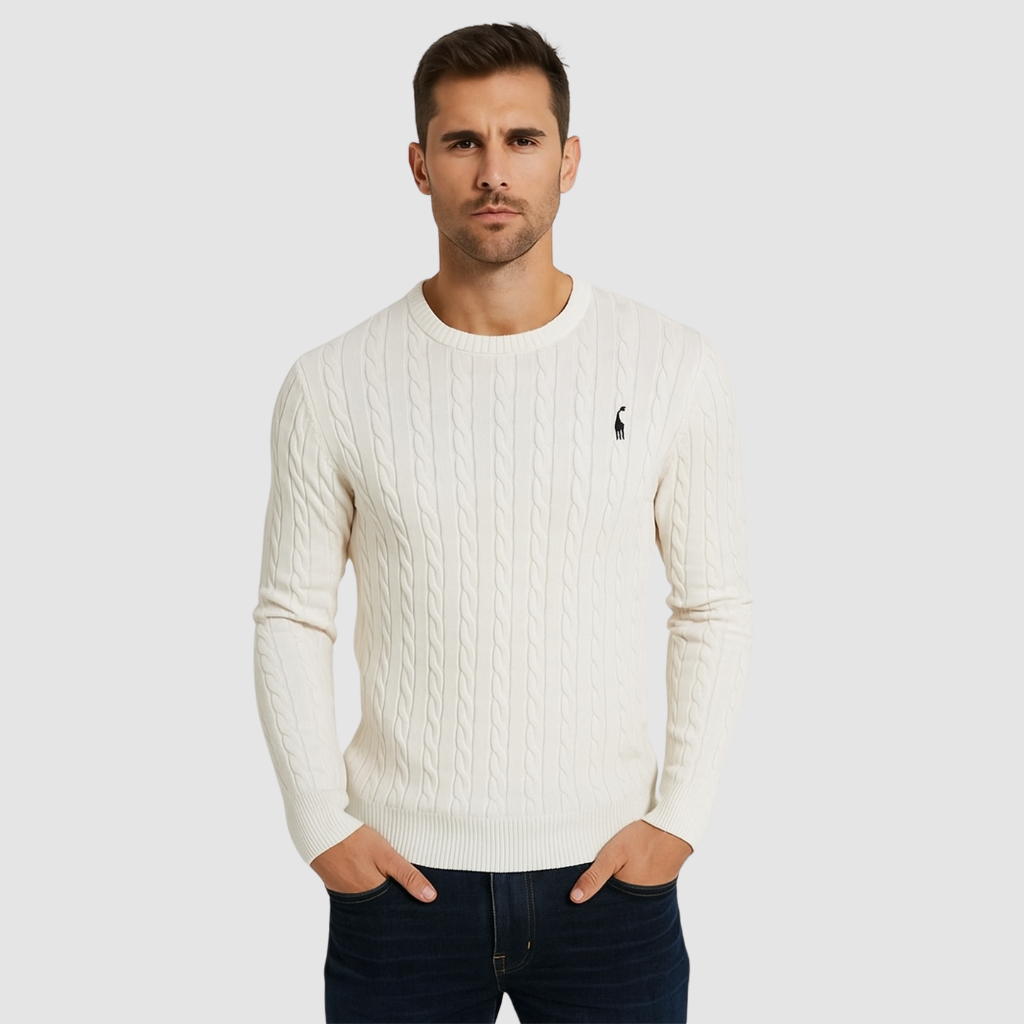 Pull Homme Maille Torsadée – Pull Classique Col Rond Style Polo