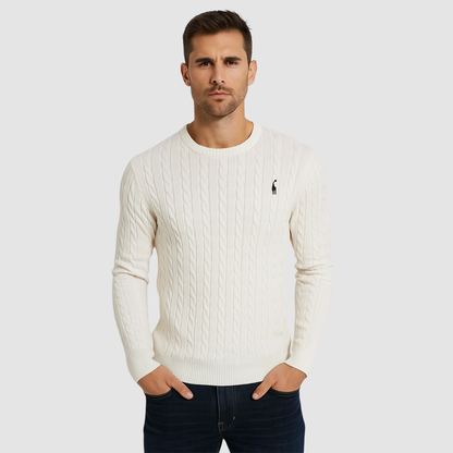 Pull Homme Maille Torsadée – Pull Classique Col Rond Style Polo