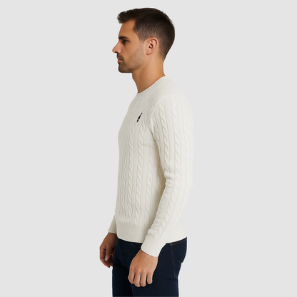 Pull Homme Maille Torsadée – Pull Classique Col Rond Style Polo
