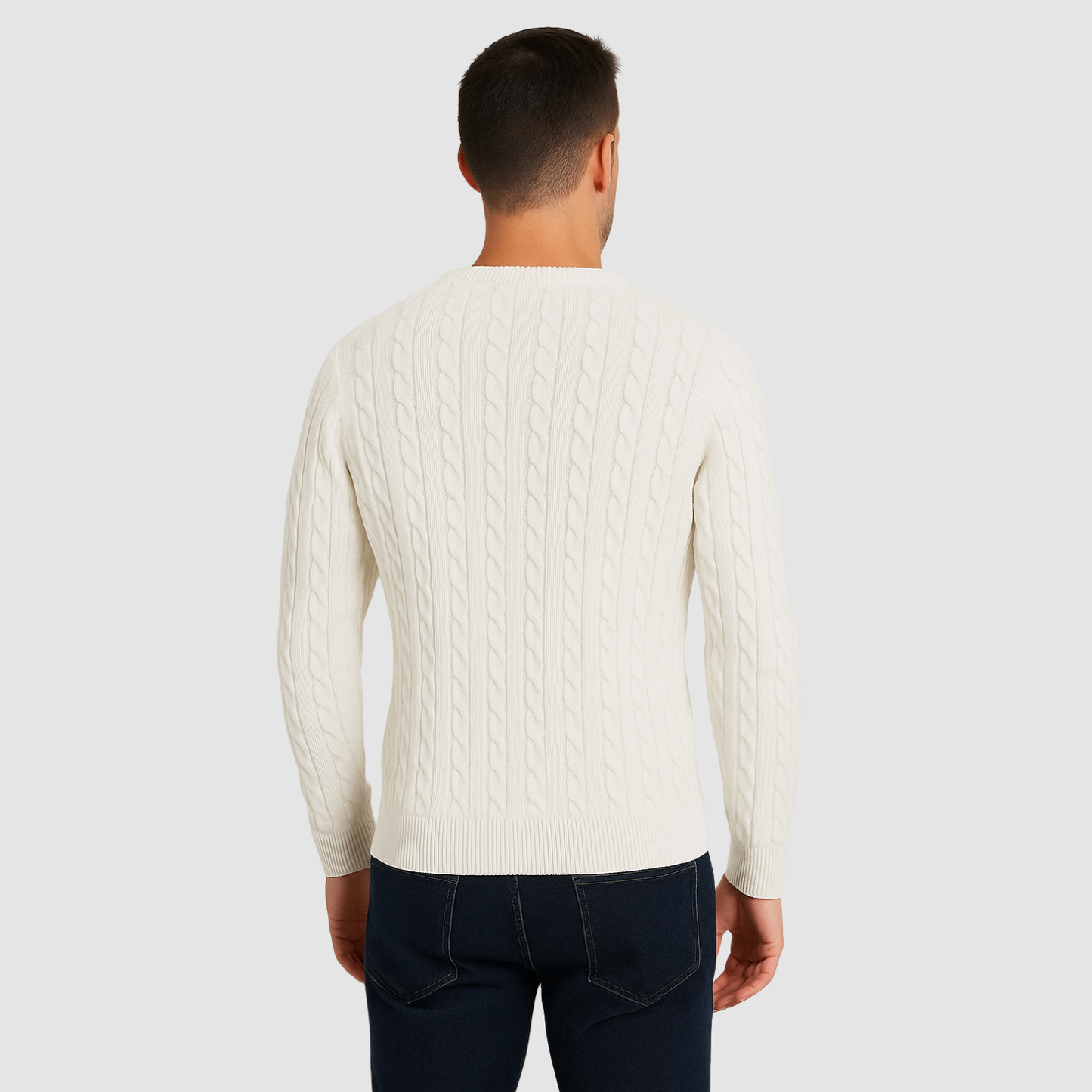 Pull Homme Maille Torsadée – Pull Classique Col Rond Style Polo
