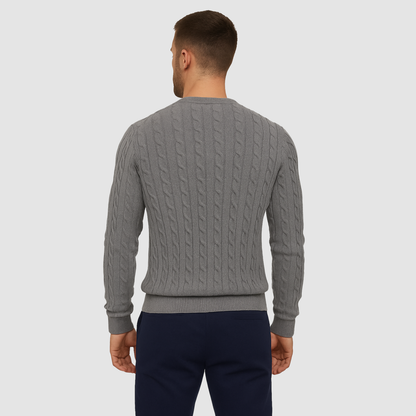 Pull Homme Maille Torsadée – Pull Classique Col Rond Style Polo