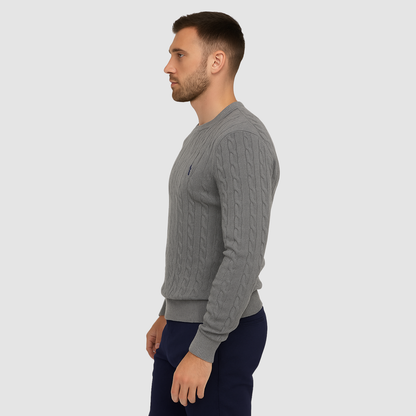 Pull Homme Maille Torsadée – Pull Classique Col Rond Style Polo