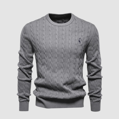 Pull Homme Maille Torsadée – Pull Classique Col Rond Style Polo