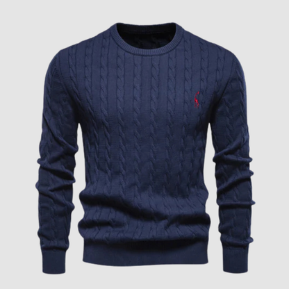 Pull Homme Maille Torsadée – Pull Classique Col Rond Style Polo