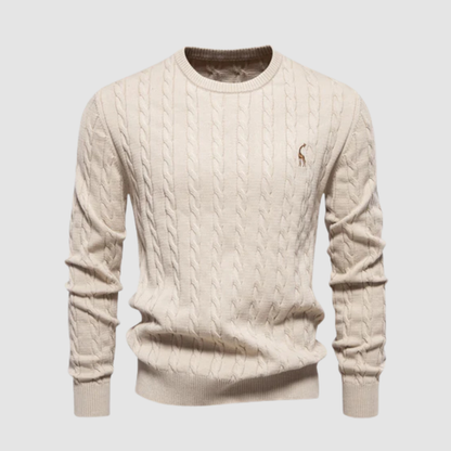 Pull Homme Maille Torsadée – Pull Classique Col Rond Style Polo