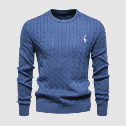 Pull Homme Maille Torsadée – Pull Classique Col Rond Style Polo
