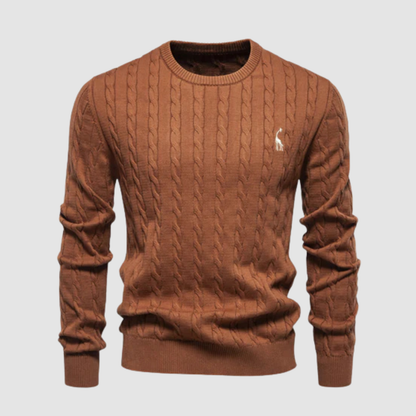 Pull Homme Maille Torsadée – Pull Classique Col Rond Style Polo
