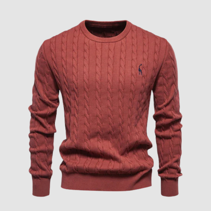 Pull Homme Maille Torsadée – Pull Classique Col Rond Style Polo
