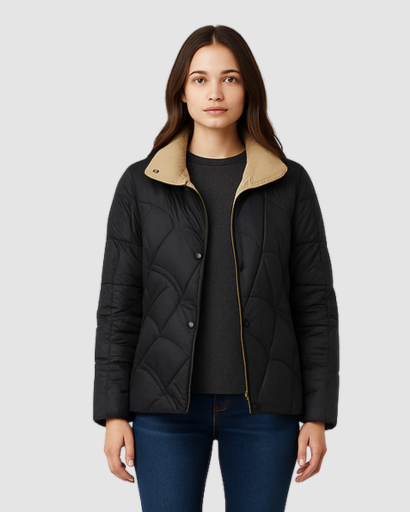 Veste Matelassée Femme Col Contrasté – Manteau Chaud Léger pour Hiver