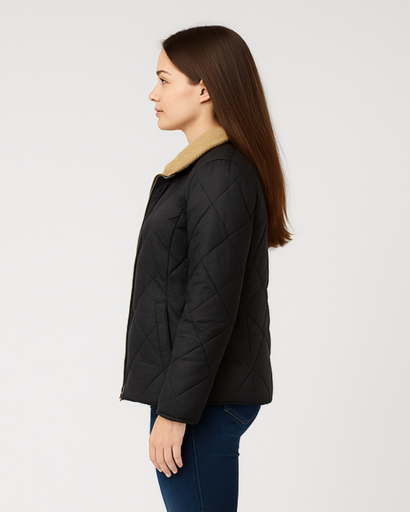 Veste Matelassée Femme Col Contrasté – Manteau Chaud Léger pour Hiver