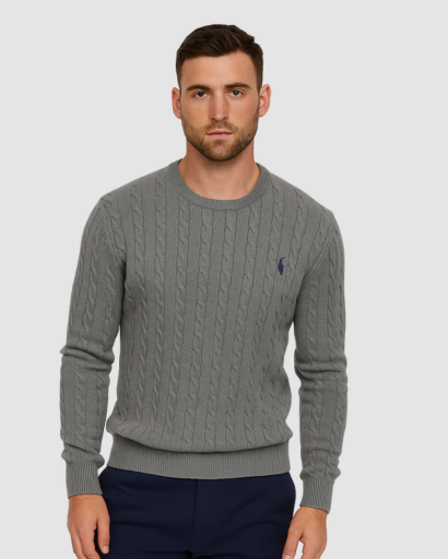 Pull Homme Maille Torsadée – Pull Classique Col Rond Style Polo