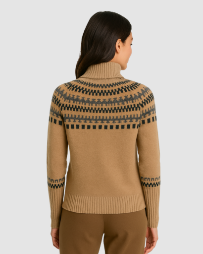 Pull Col Roulé Femme Motifs Hiver – Tricot Chaud à Motifs Scandinaves