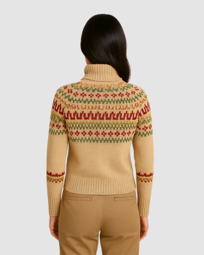 Pull Col Roulé Femme Motifs Hiver – Tricot Chaud à Motifs Scandinaves