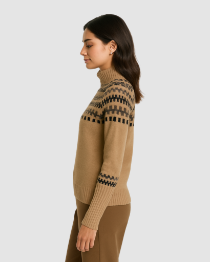 Pull Col Roulé Femme Motifs Hiver – Tricot Chaud à Motifs Scandinaves