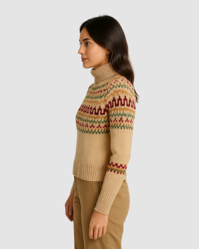 Pull Col Roulé Femme Motifs Hiver – Tricot Chaud à Motifs Scandinaves