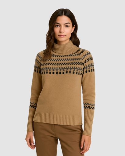 Pull Col Roulé Femme Motifs Hiver – Tricot Chaud à Motifs Scandinaves