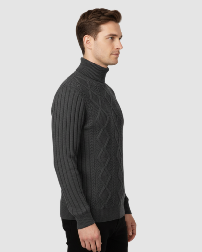 Pull Col Roulé Homme en Maille Torsadée – Style Chic & Intemporel
