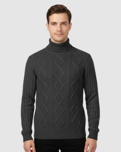 Pull Col Roulé Homme en Maille Torsadée – Style Chic & Intemporel