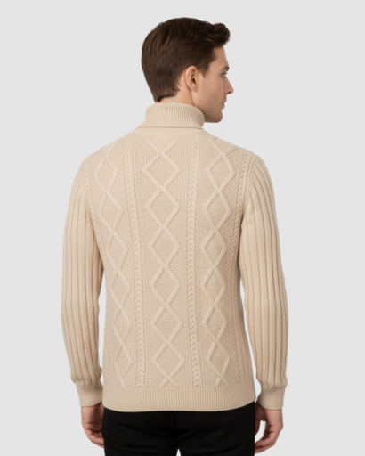 Pull Col Roulé Homme en Maille Torsadée – Style Chic & Intemporel