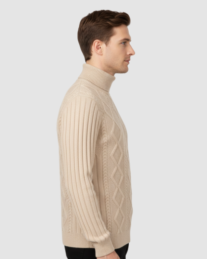 Pull Col Roulé Homme en Maille Torsadée – Style Chic & Intemporel