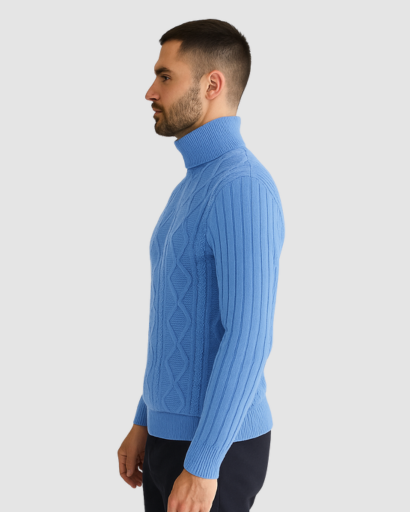 Pull Col Roulé Homme en Maille Torsadée – Style Chic & Intemporel