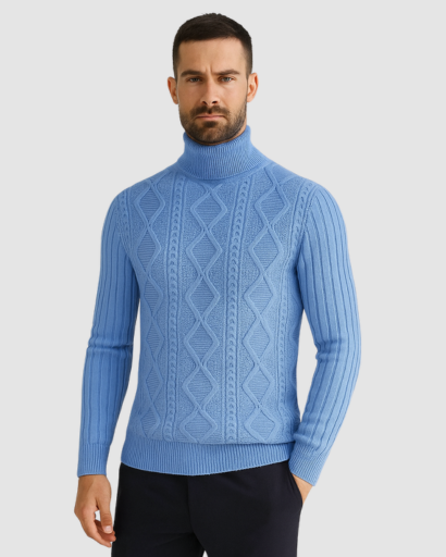 Pull Col Roulé Homme en Maille Torsadée – Style Chic & Intemporel