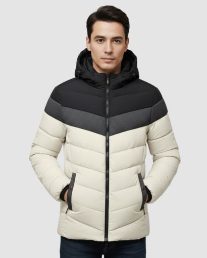 Doudoune Hiver Homme à Capuche – Veste Chaude et Stylée à Blocs de Couleurs