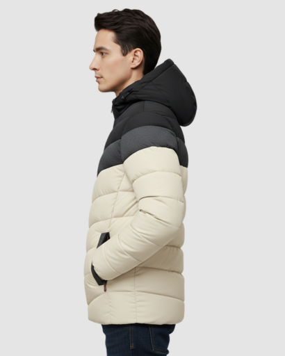 Doudoune Hiver Homme à Capuche – Veste Chaude et Stylée à Blocs de Couleurs