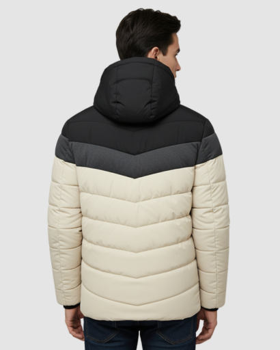 Doudoune Hiver Homme à Capuche – Veste Chaude et Stylée à Blocs de Couleurs