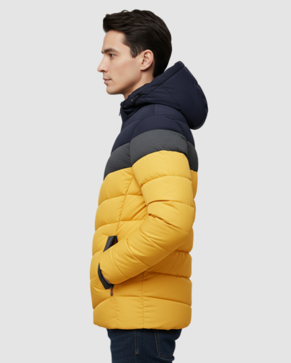 Doudoune Hiver Homme à Capuche – Veste Chaude et Stylée à Blocs de Couleurs