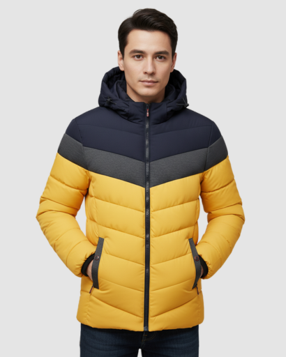 Doudoune Hiver Homme à Capuche – Veste Chaude et Stylée à Blocs de Couleurs