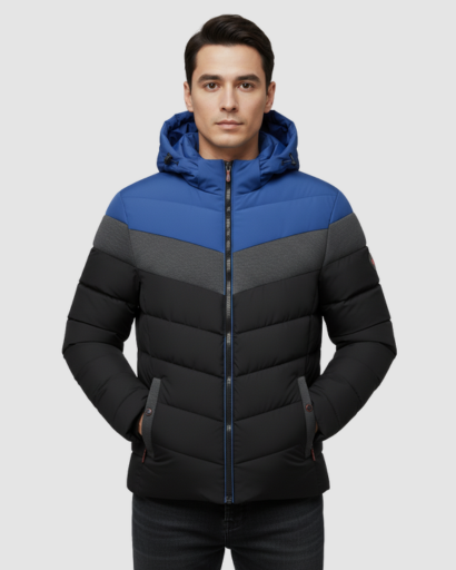 Doudoune Hiver Homme à Capuche – Veste Chaude et Stylée à Blocs de Couleurs