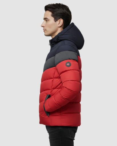 Doudoune Hiver Homme à Capuche – Veste Chaude et Stylée à Blocs de Couleurs