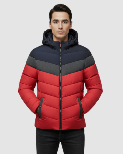 Doudoune Hiver Homme à Capuche – Veste Chaude et Stylée à Blocs de Couleurs