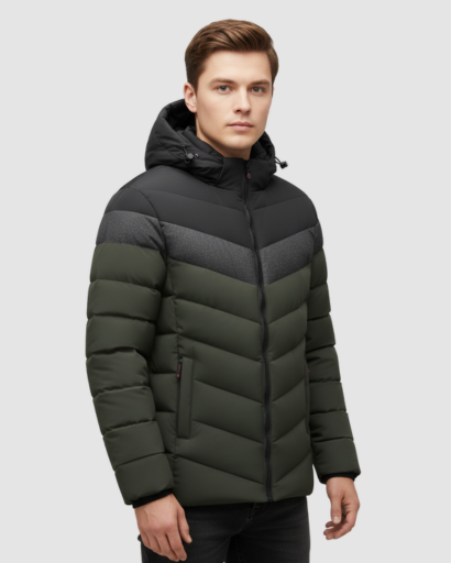Doudoune Hiver Homme à Capuche – Veste Chaude et Stylée à Blocs de Couleurs