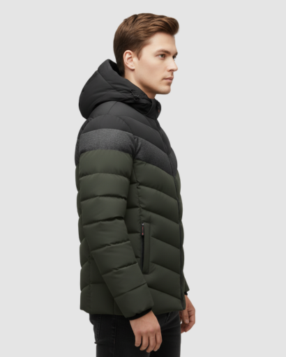 Doudoune Hiver Homme à Capuche – Veste Chaude et Stylée à Blocs de Couleurs