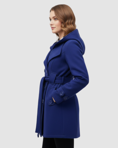 Manteau Femme Élégant à Capuche – Coupe Cintrée & Ceinture Ajustable