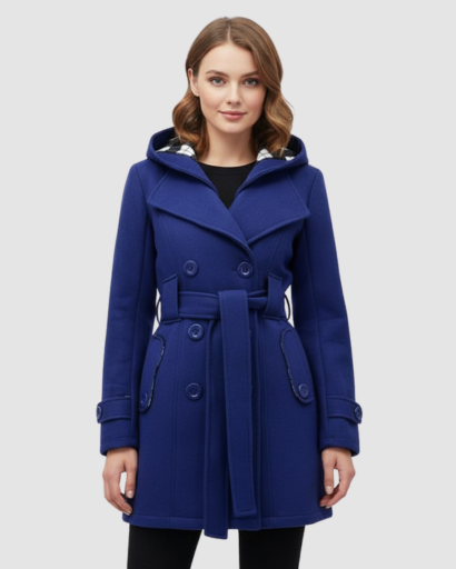 Manteau Femme Élégant à Capuche – Coupe Cintrée & Ceinture Ajustable