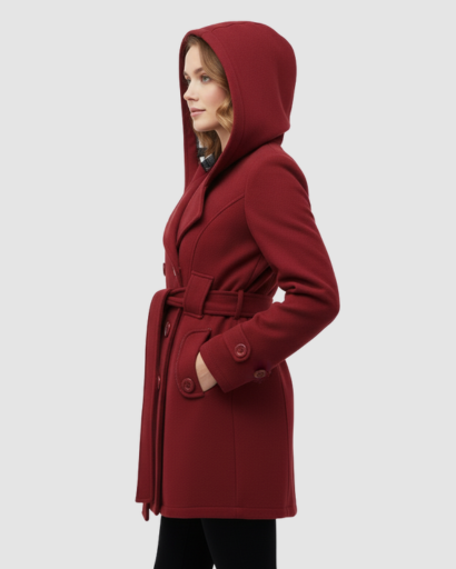 Manteau Femme Élégant à Capuche – Coupe Cintrée & Ceinture Ajustable